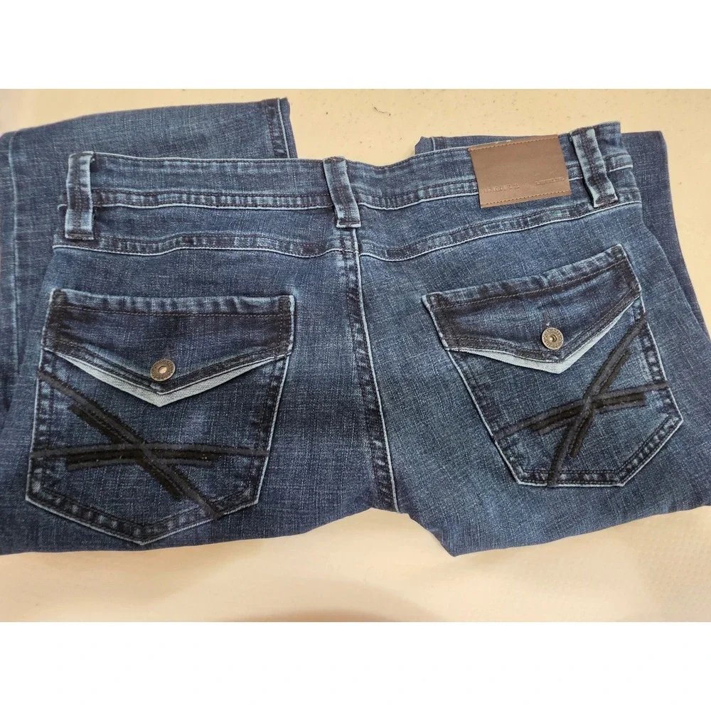 Axel Jeans Mens Slim Bootcut Dark Wash Denim Embroidered Flap Pocket 36x30